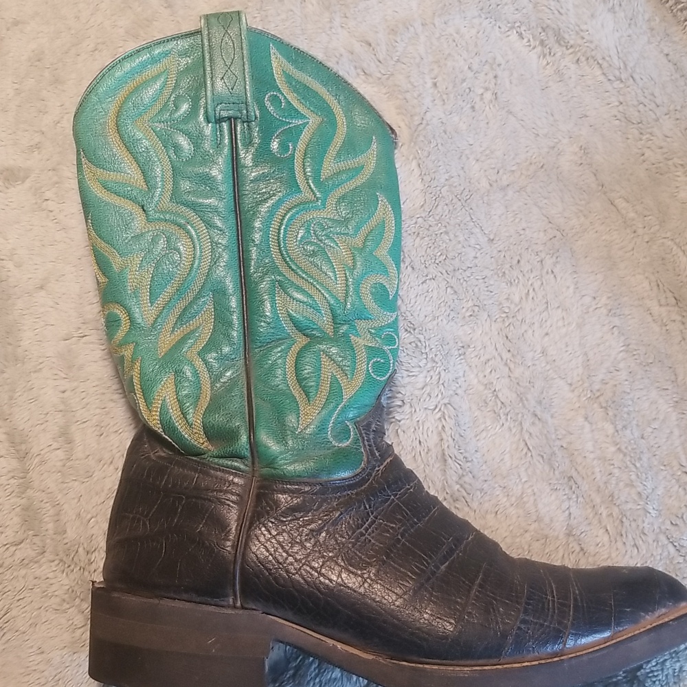 RANCHO Men's Cowboy Boots Sz 28.5(9.5 US). Made In Mex. Turquoise & Black EUC - Picture 2 of 7